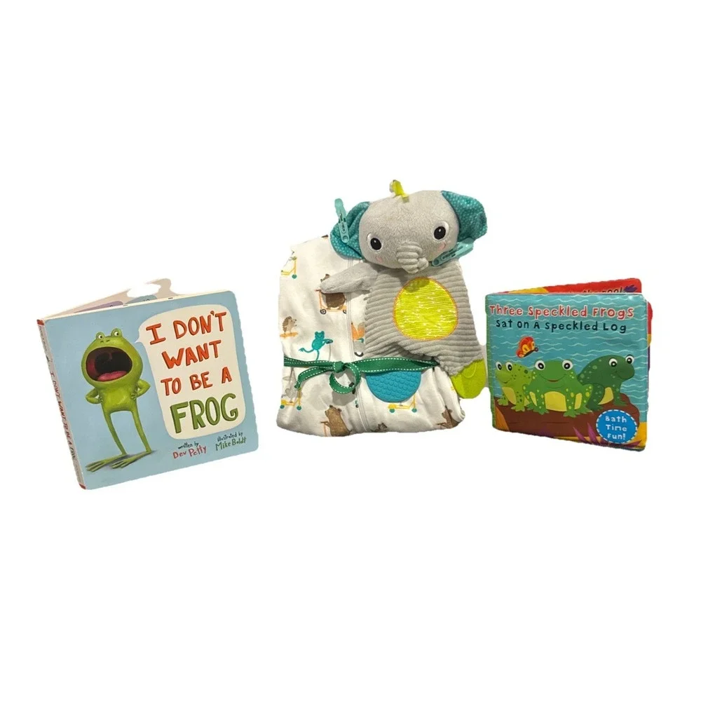 Unisex Baby Shower Gift, Frog Infant Present, Outfit, Book, Toys, Blanket & More